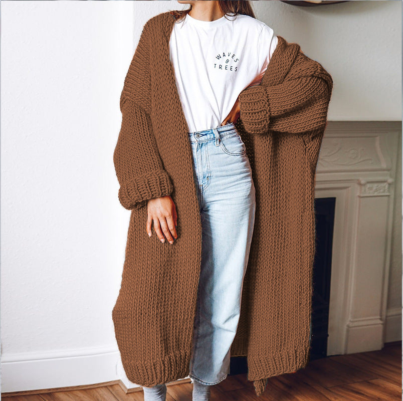 Damen Oversized Strickmantel mit Taschen und grober Textur Drune