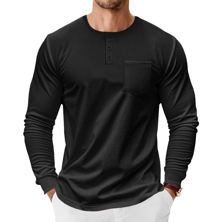 Herren Langarm-Henley-Shirt mit praktischer Brusttasche und modischen Knopfdetails Drune