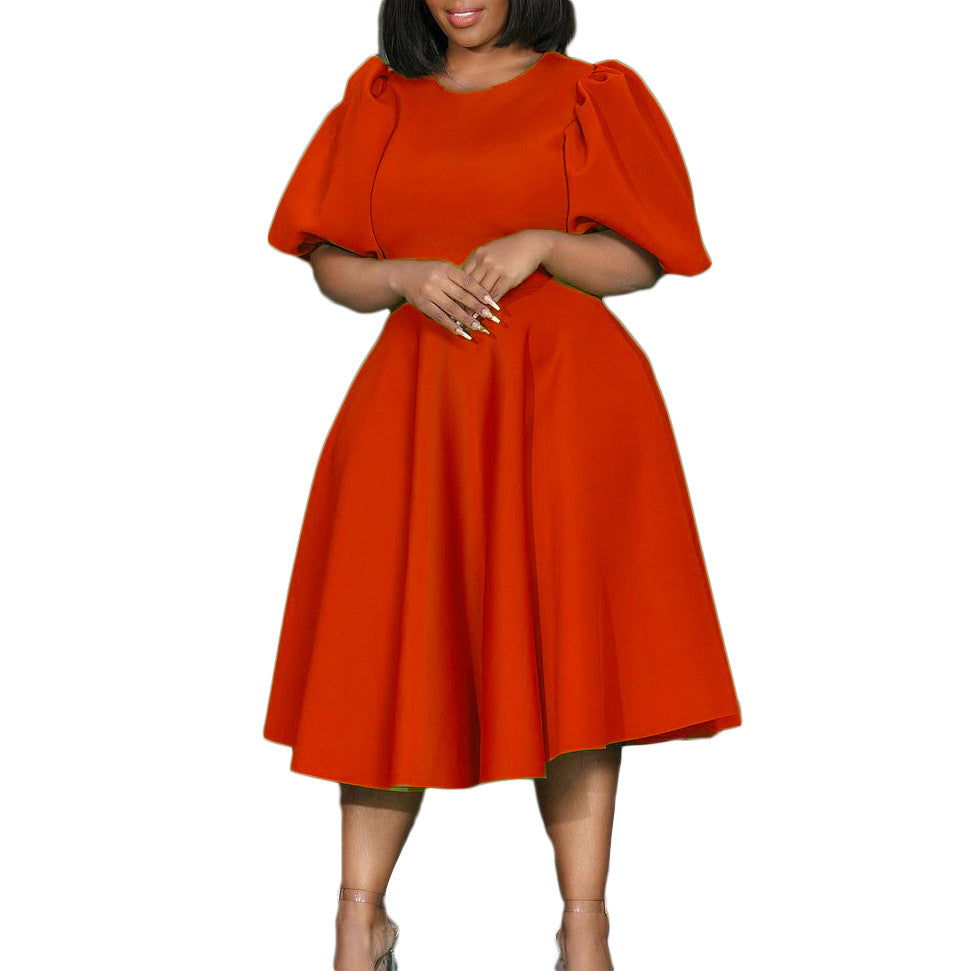 Damen Midikleid mit voluminösen Puffärmeln und schwingendem Rock Drune