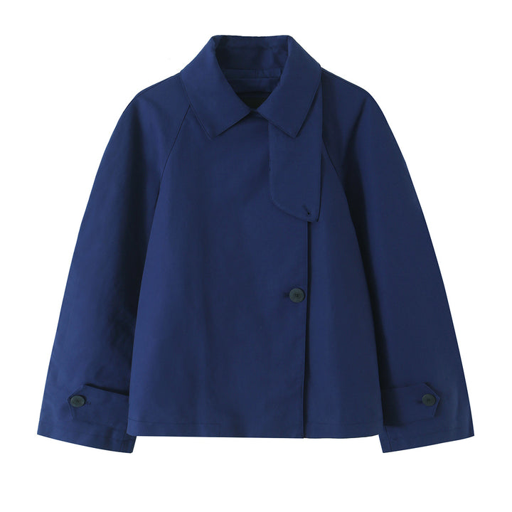 Damen Kurze Boxyjacke mit Raglanärmeln und asymmetrischer Knopfleiste Drune
