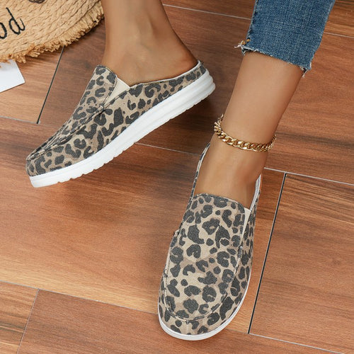 Damen  Slip-On Canvas‑Mules mit Kuhfleckenprint, gepolstertem Komfortfußbett und rutschfester Leichtsohle Drune