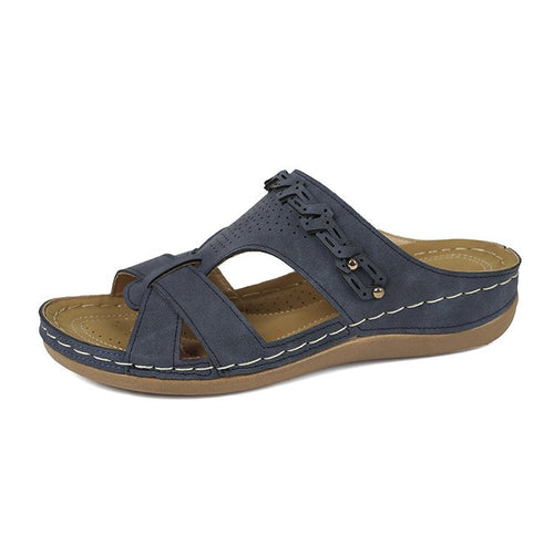 Damen Lederimitat-Pantolette mit perforiertem Oberteil, gepolstertem Komfortfußbett und leichtem Keil Drune