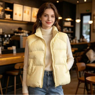 Damen nan kurzer wattierter Pufferjacke mit hohem Stehkragen und praktischen Eingrifftaschen Drune