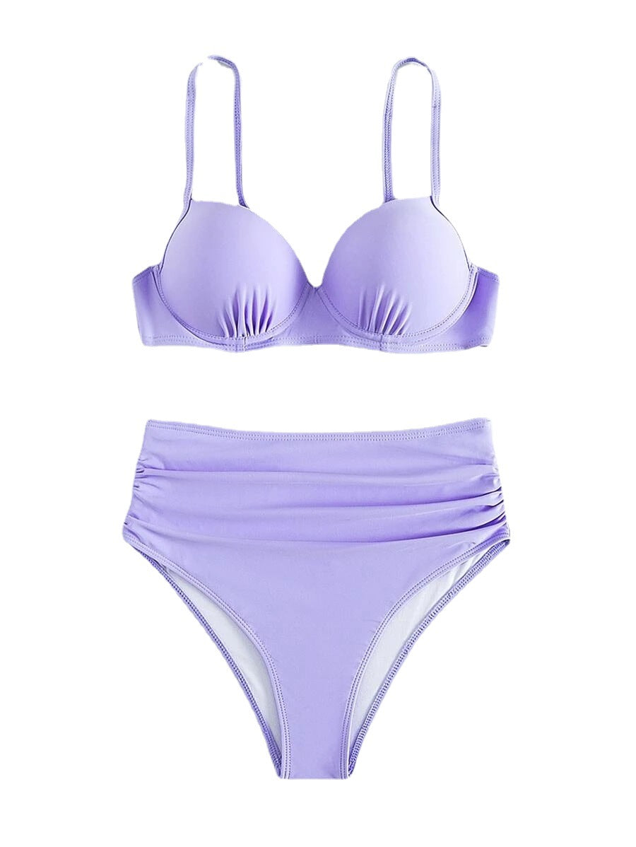 Damen Hochgeschnittener Bikini mit gepolstertem Oberteil und verstellbaren Trägern Drune