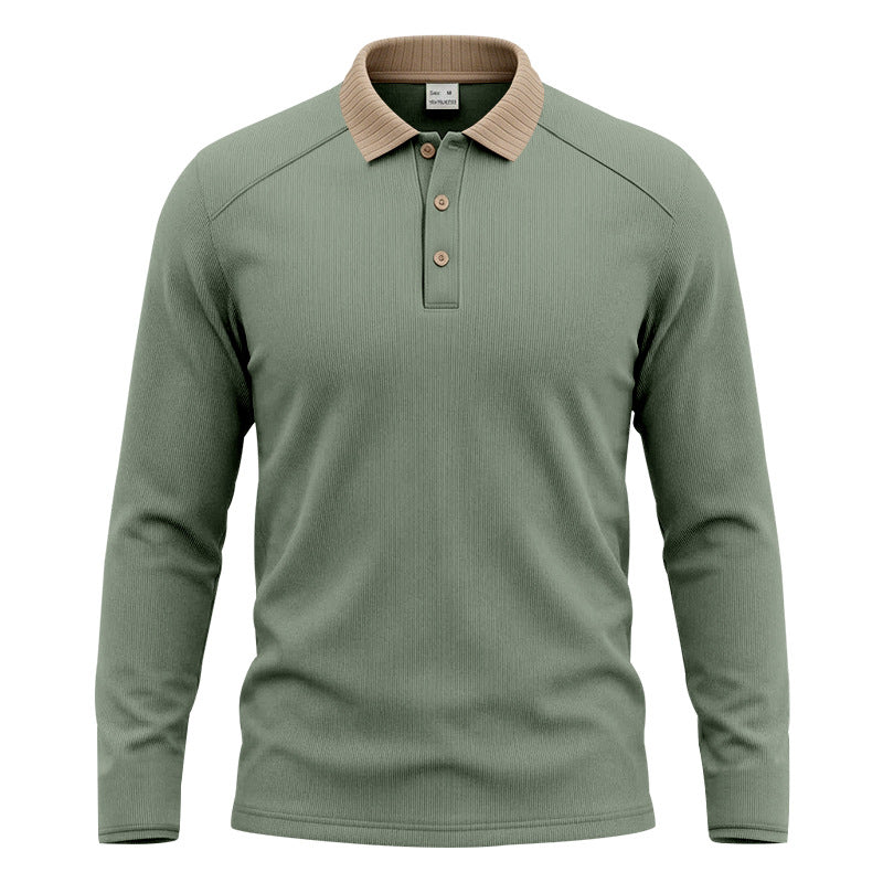 Herren Langarm-Poloshirt mit gerippter Kontrastkragen und feiner Waffelstruktur Drune