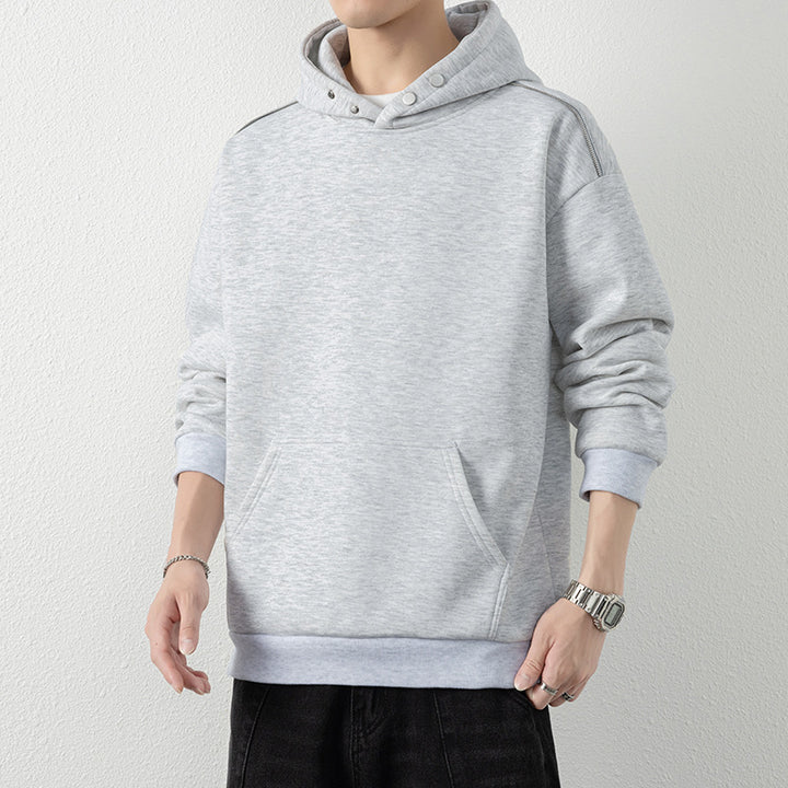 Herren Oversize-Kapuzenpullover mit Kängurutasche & Druckknopf-Hals Drune