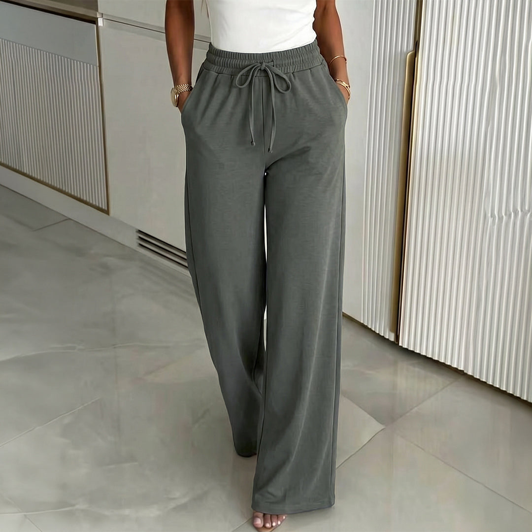 Damen nan weite High‑Waist Leinenhose mit elastischem Tunnelzugbund und Seitentaschen Drune