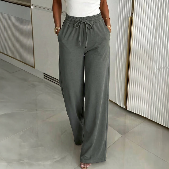 Damen nan weite High‑Waist Leinenhose mit elastischem Tunnelzugbund und Seitentaschen Drune