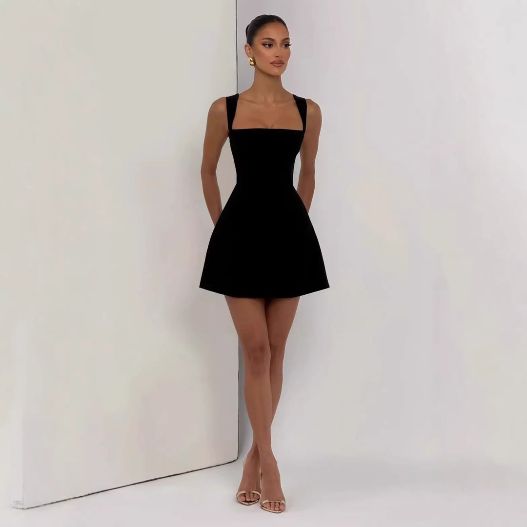 Damen figurbetontes Minikleid mit breiten Trägern und elegantem Ausschnitt Drune