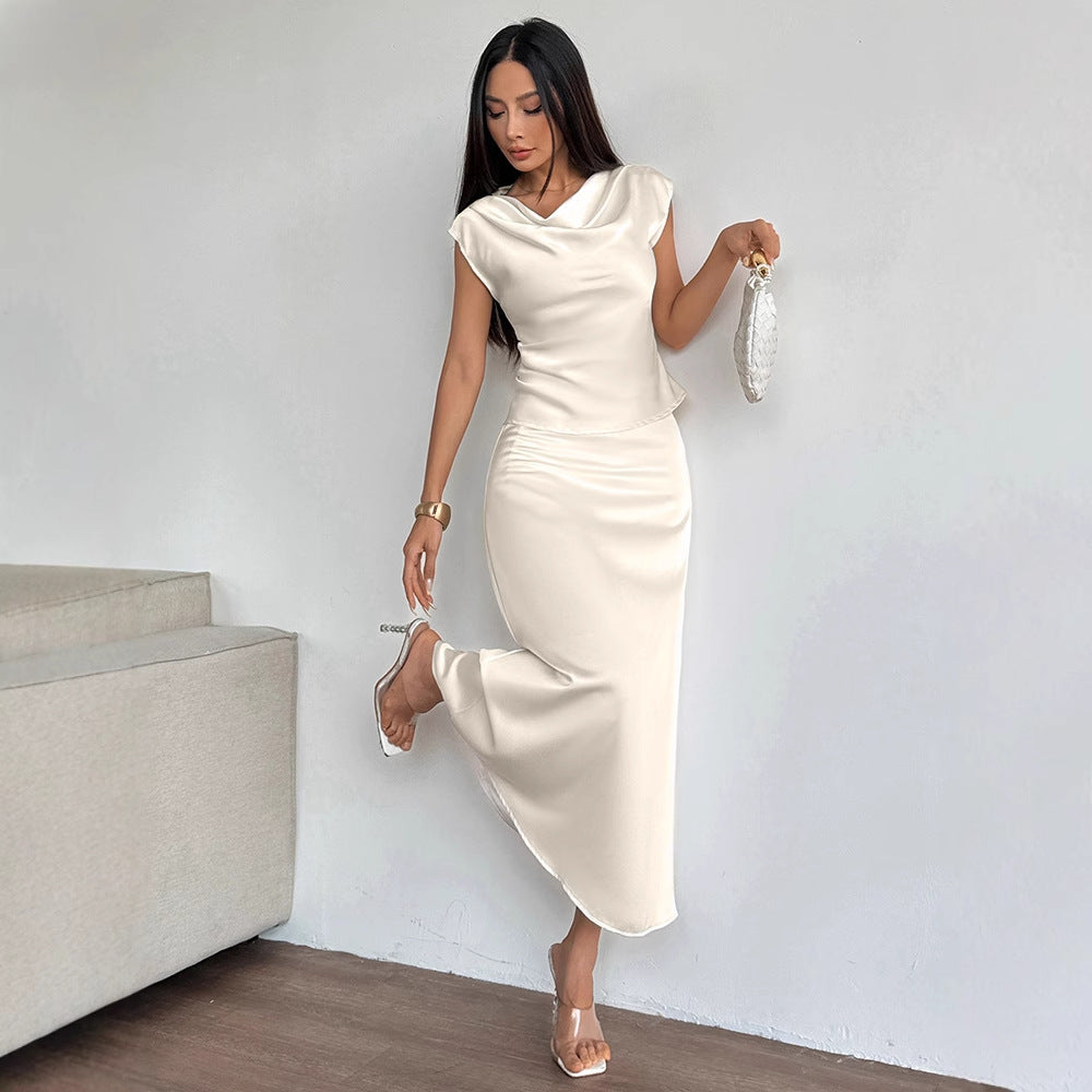 Damen elegantes Abendkleid mit fließendem Stoff und raffiniertem Halsausschnitt Drune