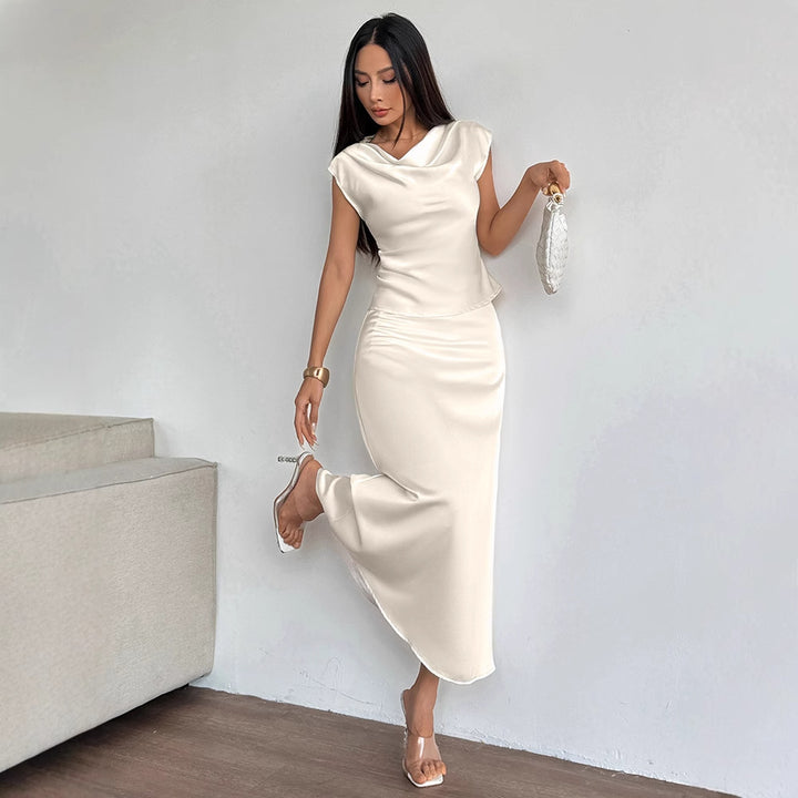 Damen elegantes Abendkleid mit fließendem Stoff und raffiniertem Halsausschnitt Drune