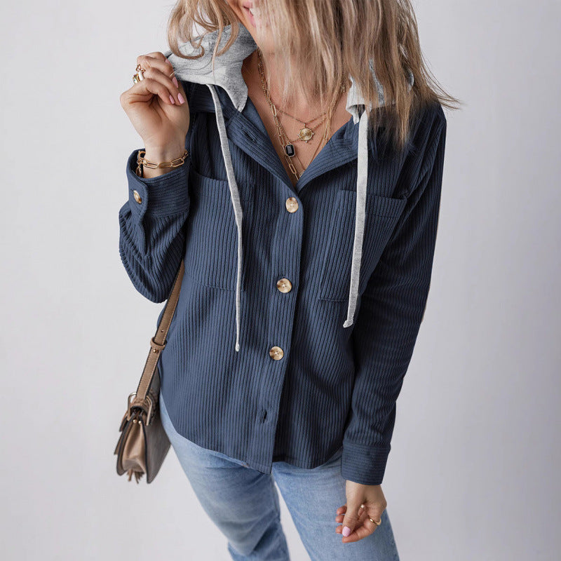 Damen lässige Hemdjacket mit Kapuze und seitlichen Taschen Drune