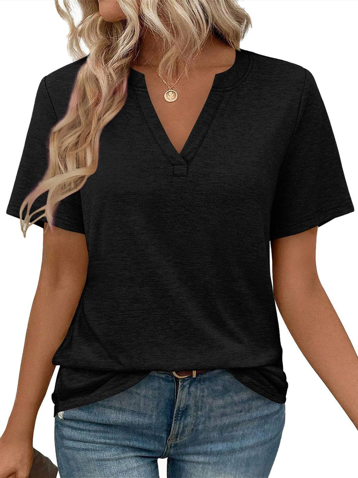 Damen V-Ausschnitt Kurzarm T-Shirt aus angenehmem Baumwollmix mit lässigem Schnitt Drune