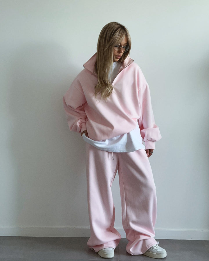 Damen nan Oversize Halbzip-Pullover mit Stehkragen und weitem Lounge-Hose-Set Drune