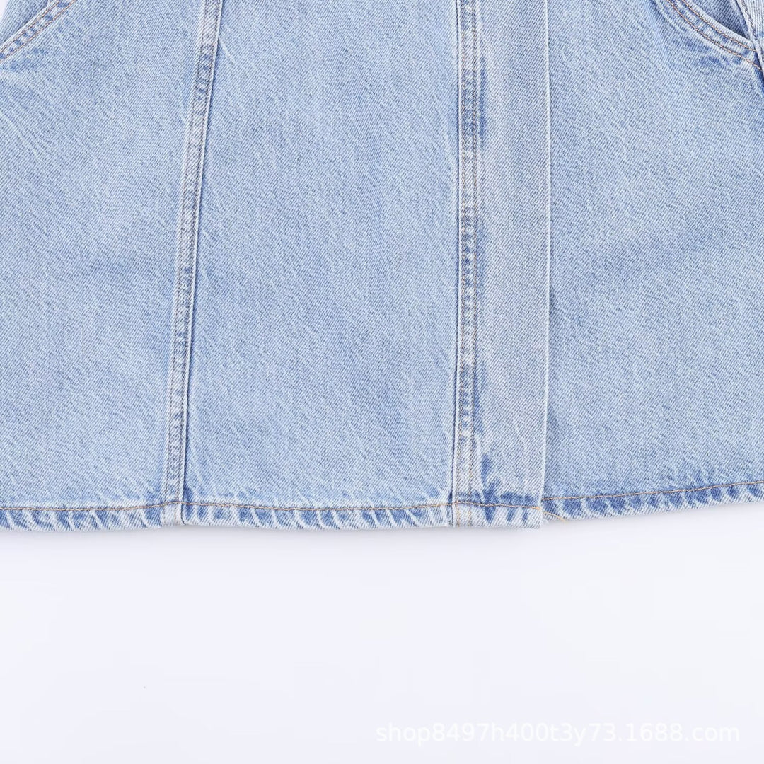 Damen Tailliertes Jeanskleid mit Bindegürtel, Hemdblusenkragen und Pattentaschen Drune