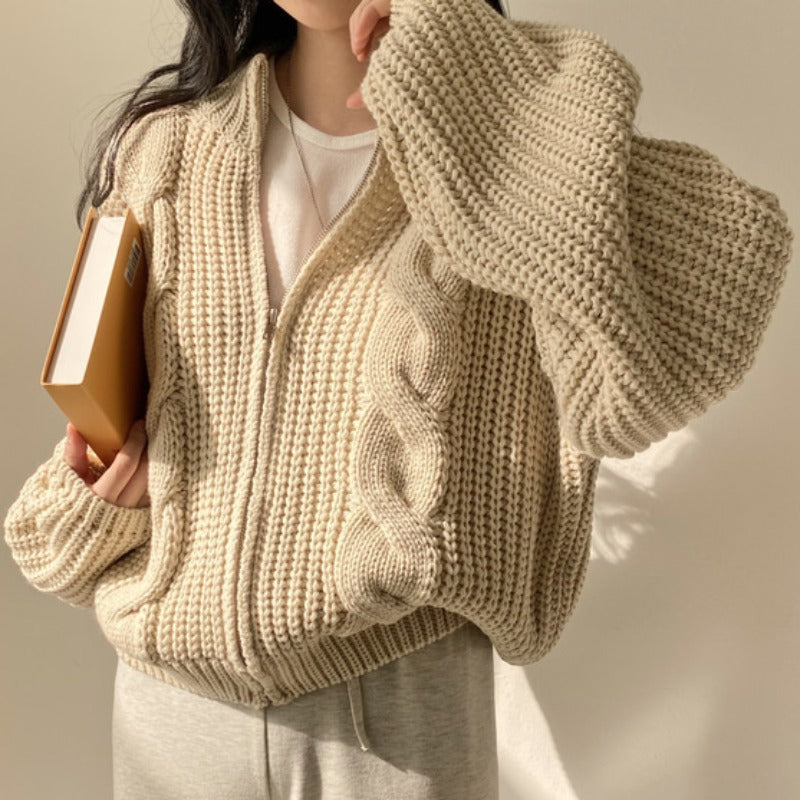 Damen gemütliche Strickjacke mit voluminösen Ärmeln und modernem Design Drune