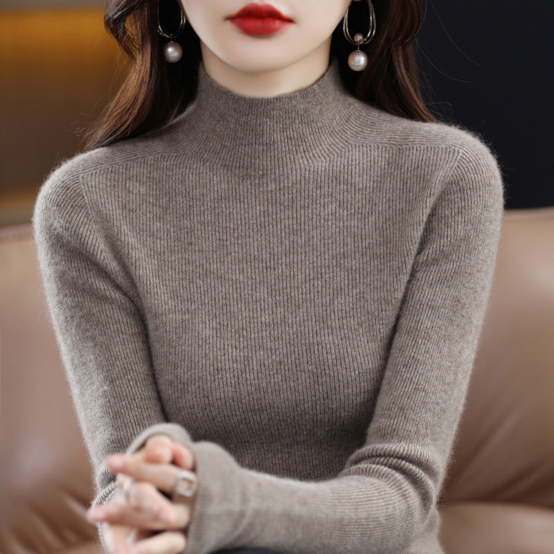 Damen Schmaler Mockneck-Feinstrickpullover mit extrafeiner Rippenstruktur und Kaschmir-Optik Drune