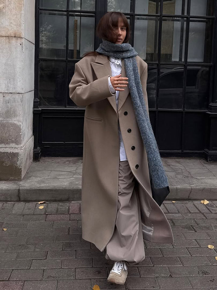 Damen Maxilanger Clean-Cut Wollmixmantel mit übergroßem Revers und gerader Silhouette Drune