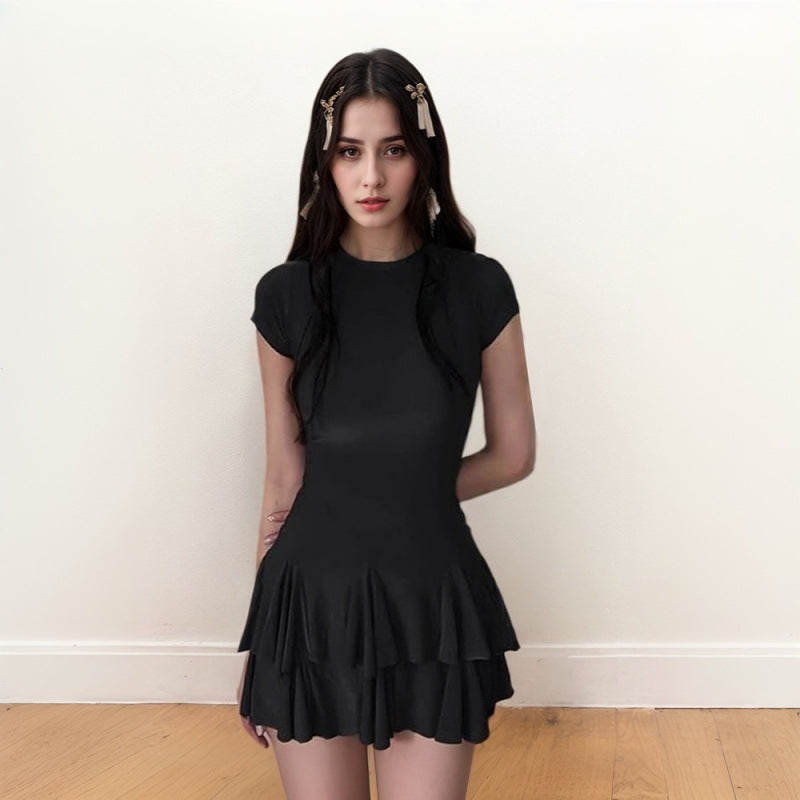 Damen Freizeitkleid mit fließendem Rock und raffinierten Rüschen Drune