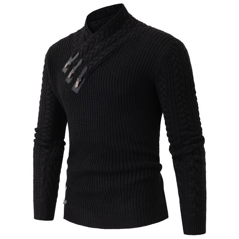 Herren Strukturiertes Zopfmuster-Mockneck-Pullover mit asymmetrischer Riegelverzierung Drune