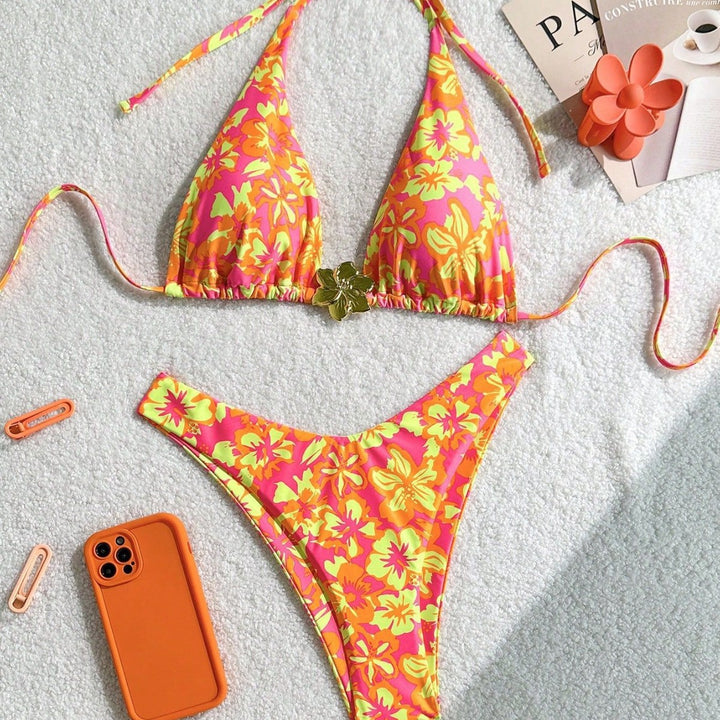Damen Triangel-Bikini mit verspieltem Blumenmuster Drune