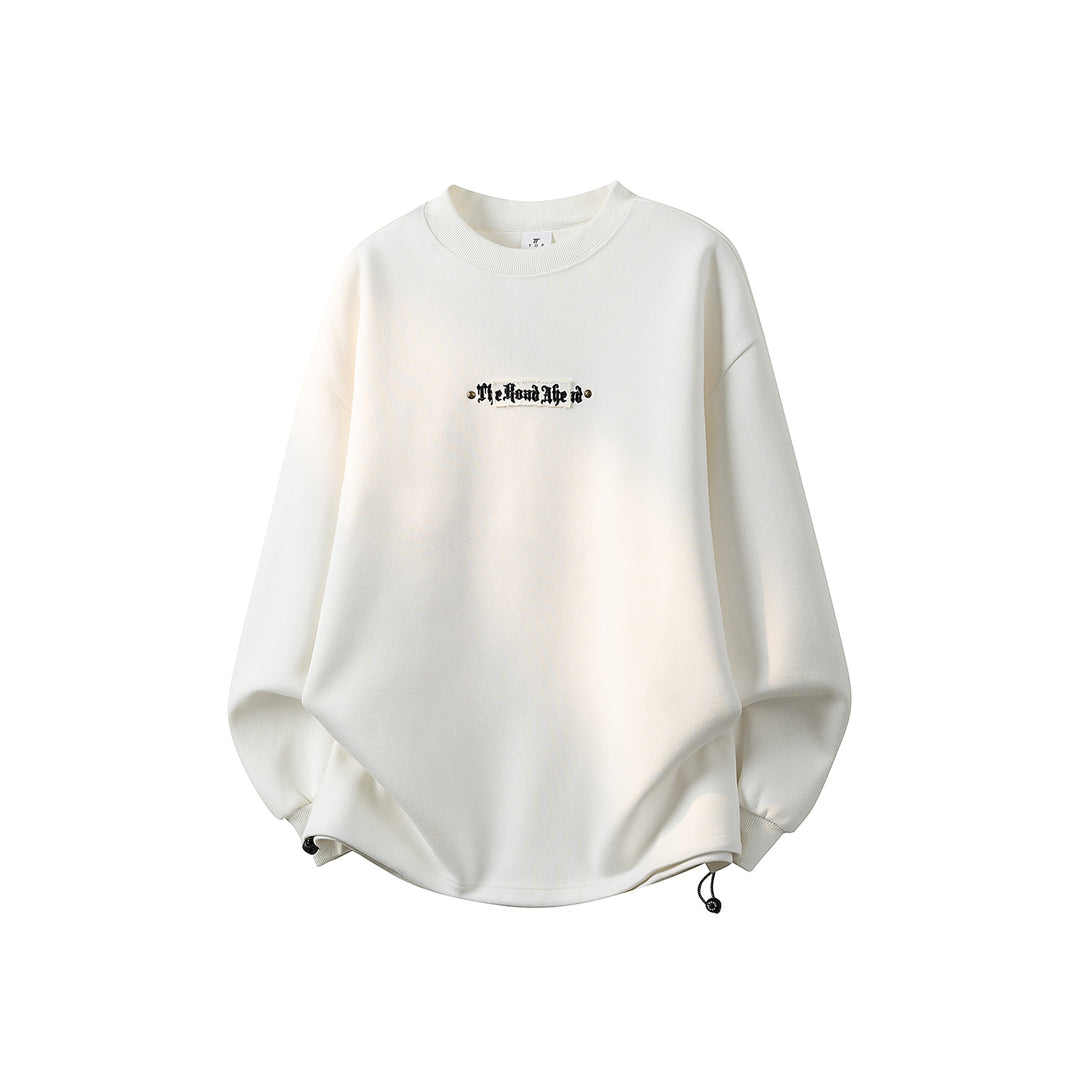 Damen Oversize-Sweatshirt mit gesticktem Schriftzug, abgerundetem Saum & überschnittener Schulter Drune