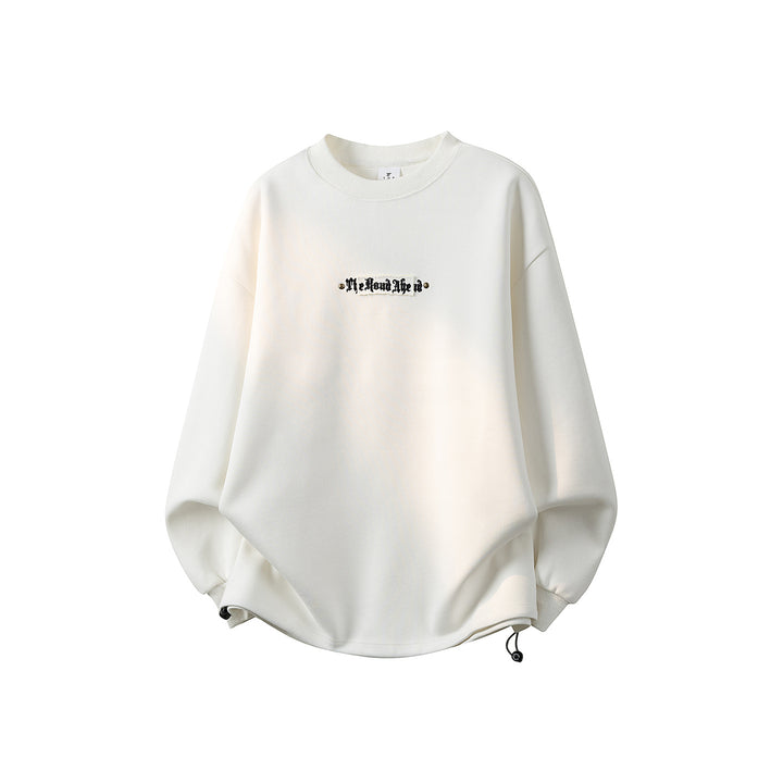 Damen Oversize-Sweatshirt mit gesticktem Schriftzug, abgerundetem Saum & überschnittener Schulter Drune