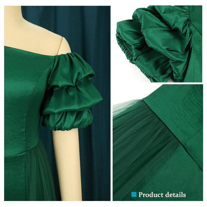Damen Elegantes Tüllkleid mit asymmetrischem Ausschnitt und voluminösen Puffärmeln Drune