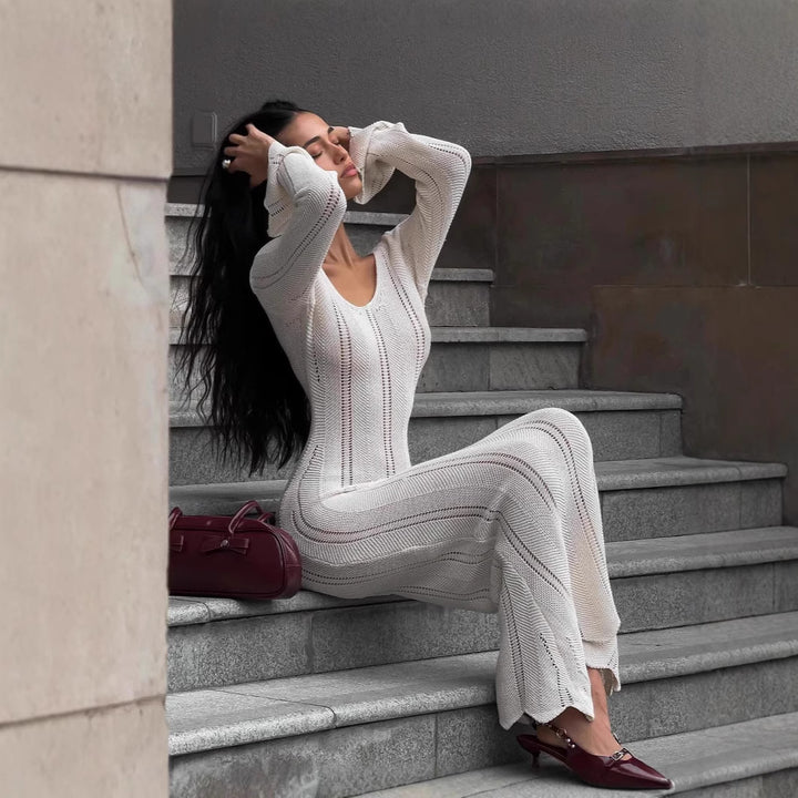 Damen Strickkleid mit tiefem Ausschnitt und weit geschnittenen Ärmeln Drune
