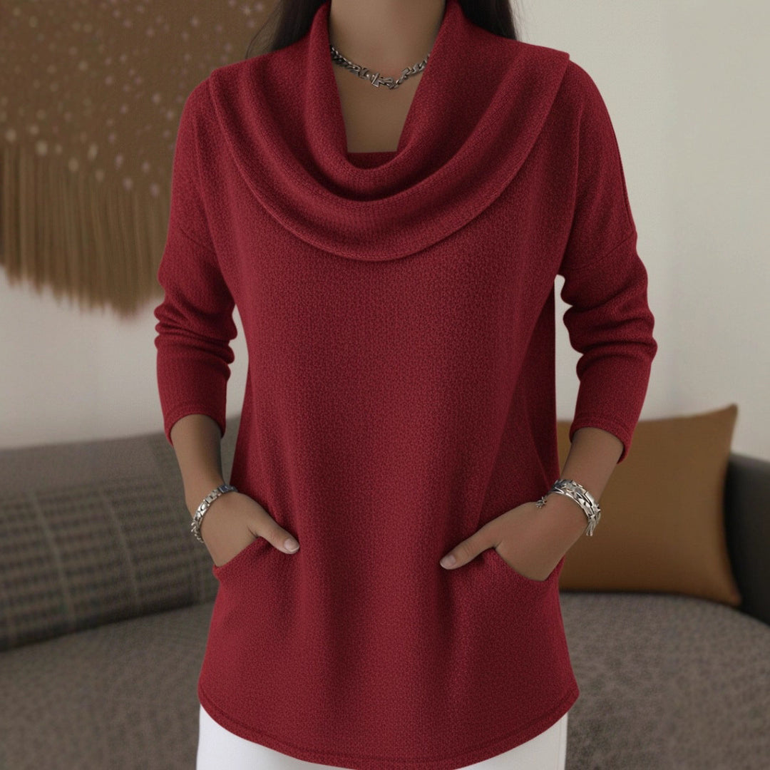 Damen Kuscheliger Feinstrick-Pullover mit Schalkragen und Eingrifftaschen Drune