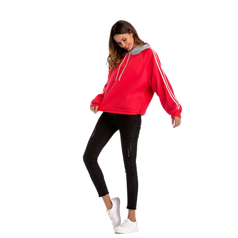 Damen modischer Kapuzenpullover mit kontrastierenden Ärmeln und lässigem Schnitt Drune