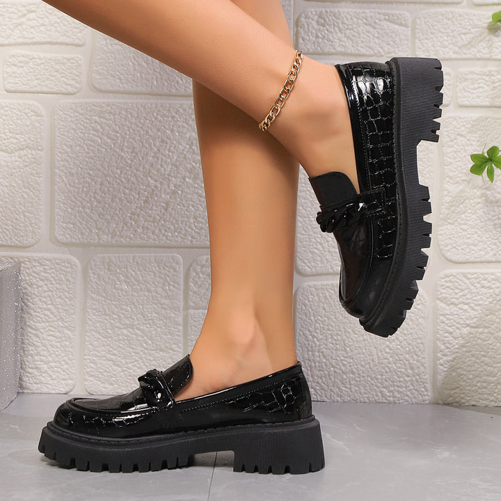 Damen Modische Loafers im eleganten Krokodil-Look mit stabiler Profilsohle Drune