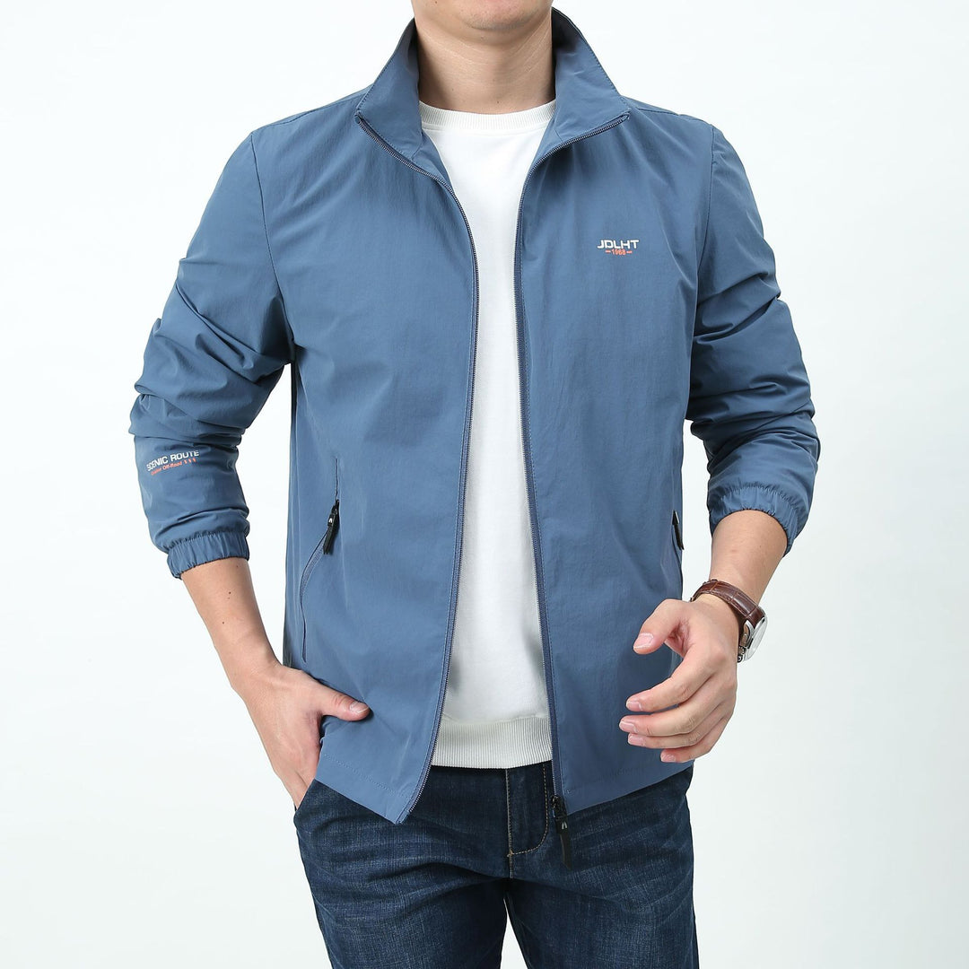 Herren leichte Zip-Übergangsjacke mit hohem Stehkragen und Reißverschlusstaschen Drune