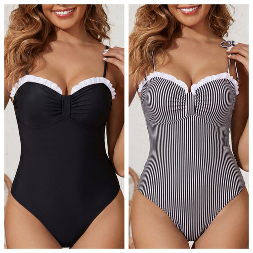 Damen Einteiliger Badeanzug mit floralem Bustier-Design und eleganter Rüsche Drune
