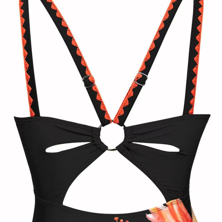 Damen Einteiliger Badeanzug mit floralem Design und geschmackvollem Bindeträgersystem Drune