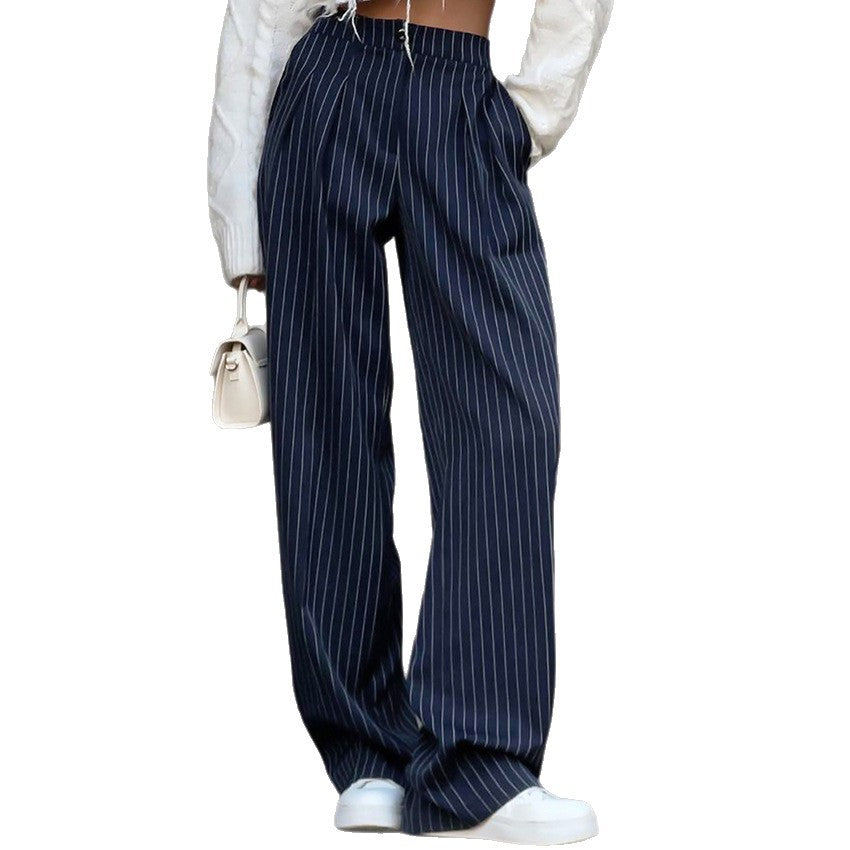 Damen weite Stoffhose mit Nadelstreifen und elastischem Bund Drune