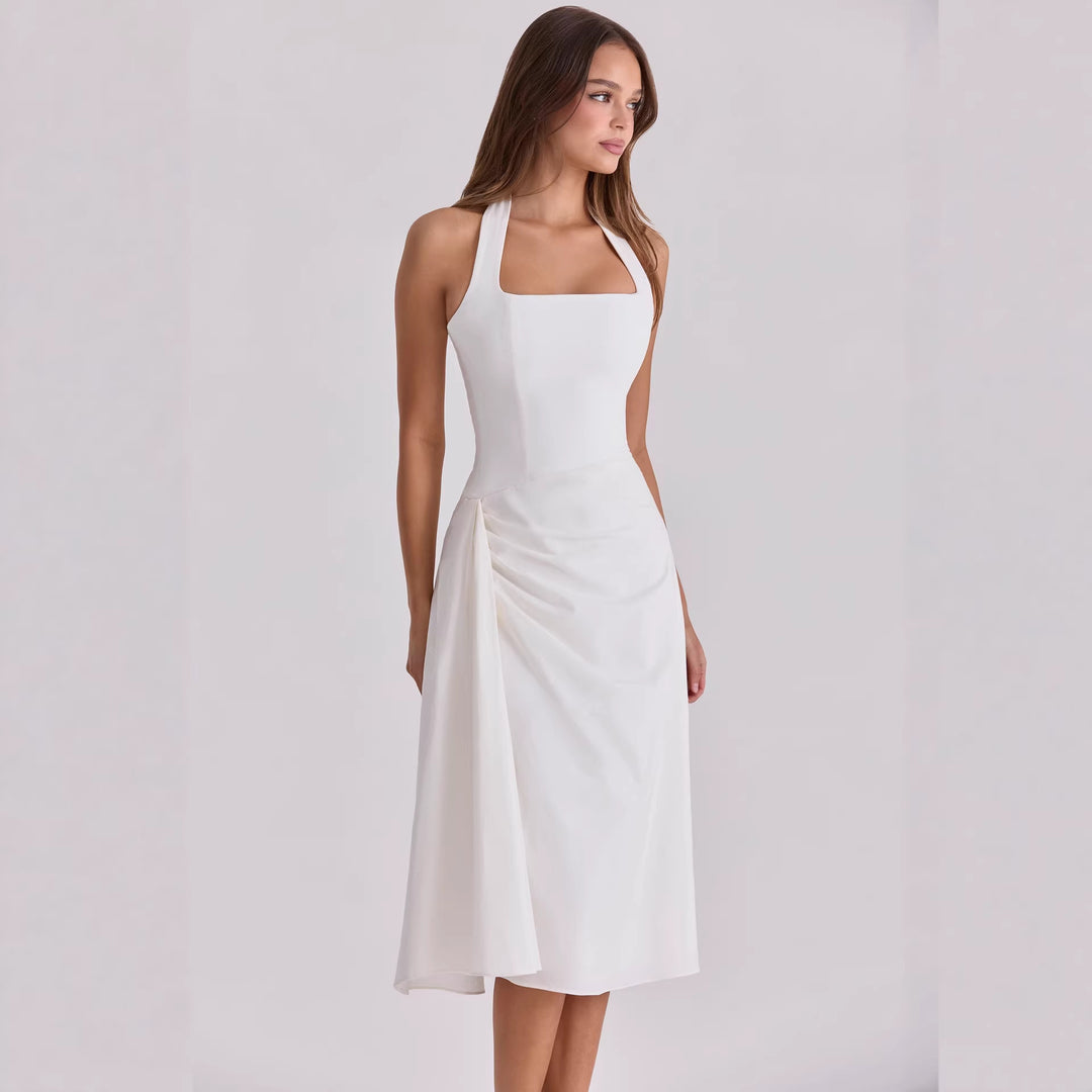 Damen Cocktailkleid mit seitlicher Drapierung und Halterneck-Design Drune