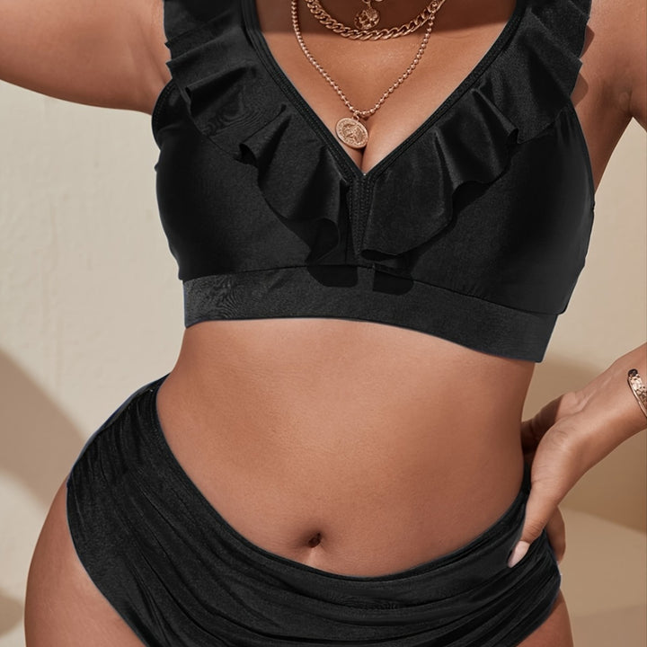 Damen Bikini Oberteil mit raffiniertem Rüschendesign und hohem Bund Drune