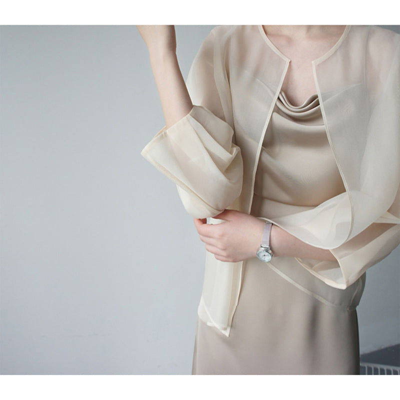 Damen Elegante Chiffonjacke mit weit ausgestellten Ärmeln Drune
