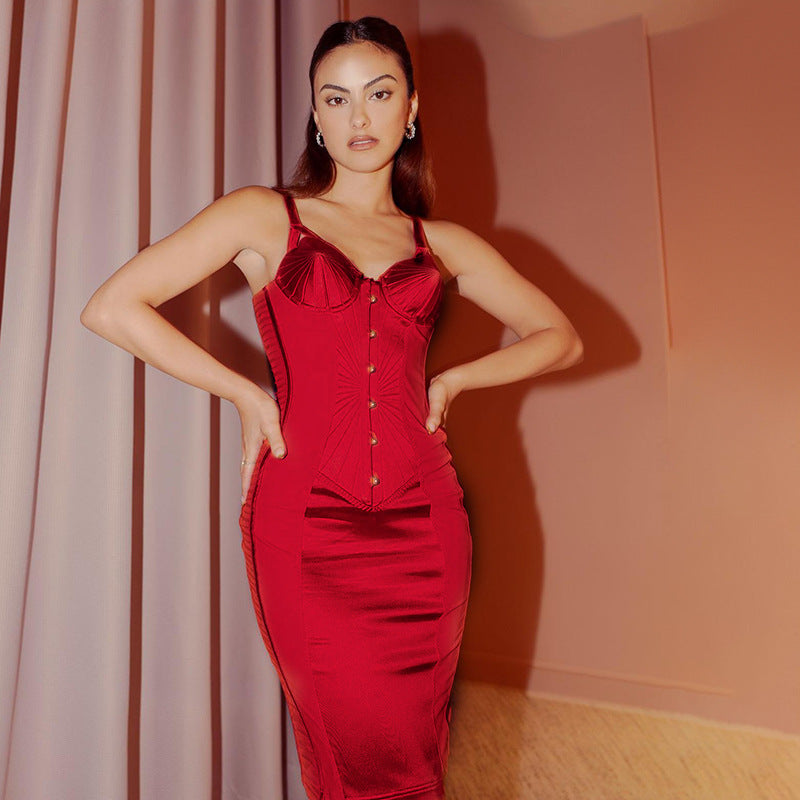 Damen figurbetontes Kleid mit raffinierten Details und schimmerndem Stoff Drune