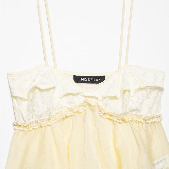 Damen Spitzen-Cami-Top mit zarter Rüsche und fließendem Schnitt Drune