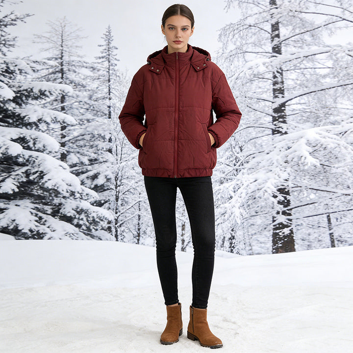 Damen Wattierte Steppjacke mit Volumenkapuze, elastischem Saum und verstellbarer Taille Drune