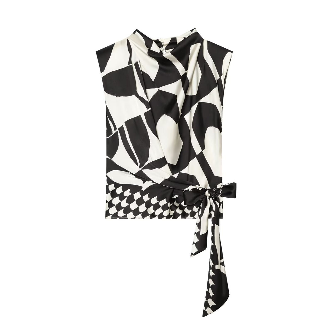 Damen Weite Palazzohose mit hoher Taille und grafischem Blockprint Drune