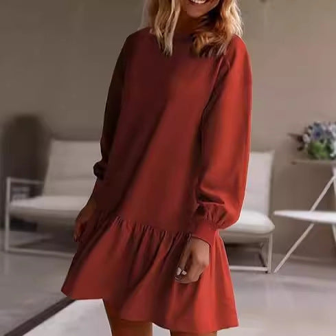 Damen Lässiges Sweatkleid mit voluminösen Ärmeln und Rüschensaum Drune