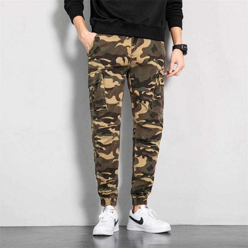 Herren Camouflage-Cargo-Jogginghose im tapered Schnitt mit elastischem Bund, Utility‑Taschen & gerippten Knöchelbündchen Drune