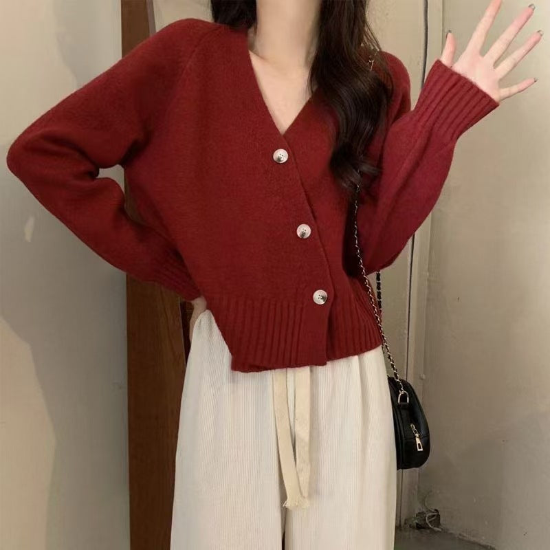 Damen kuschelige Strickjacke mit großen Knöpfen und weitem Schnitt Drune