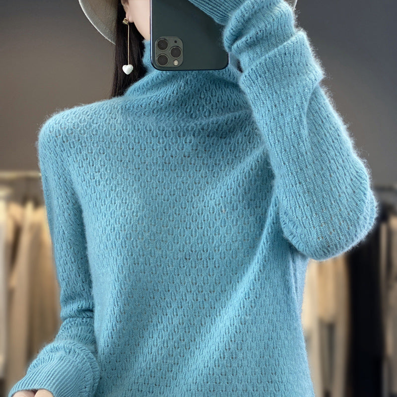 Damen Weicher Feinstrick‑Mockneckpullover mit flauschiger Mohair‑Optik, zarter Wabenstruktur und legerer Oversize‑Passform Drune