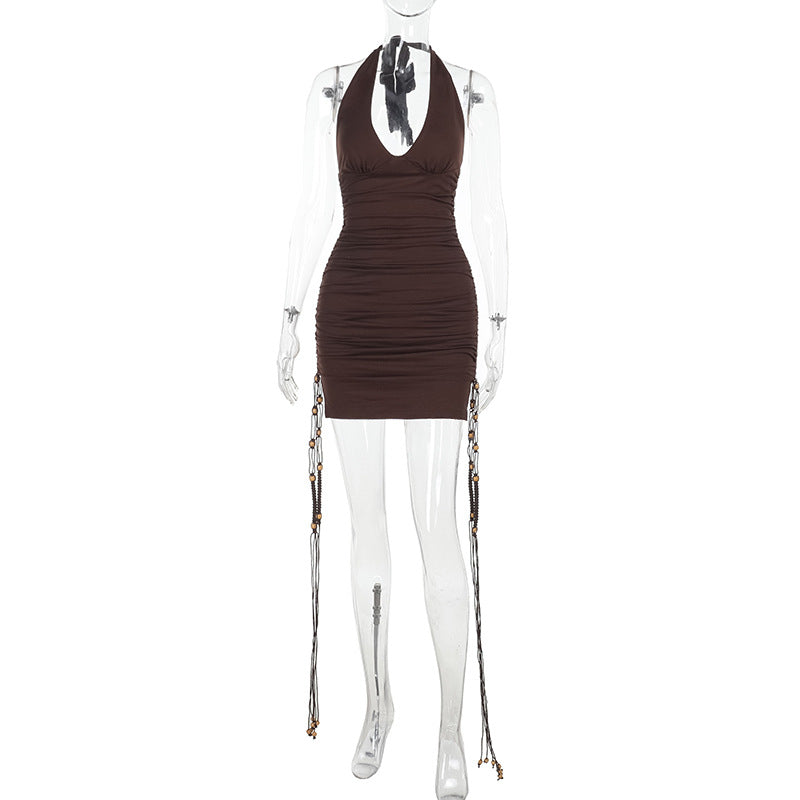 Damen Figurumspielendes Minikleid mit tiefem V-Ausschnitt und auffälligen Kettenakzenten Drune