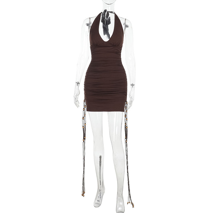 Damen Figurumspielendes Minikleid mit tiefem V-Ausschnitt und auffälligen Kettenakzenten Drune