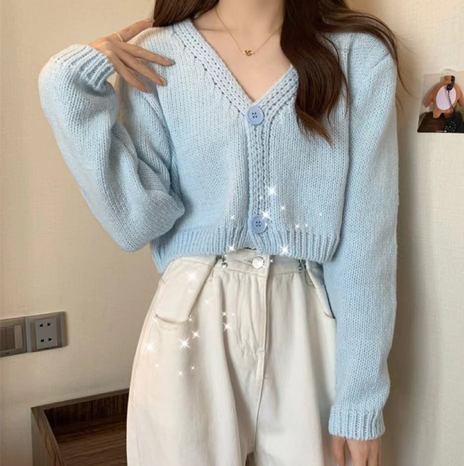Damen komfortabler Strickcardigan mit V-Ausschnitt und Knopfdetail Drune